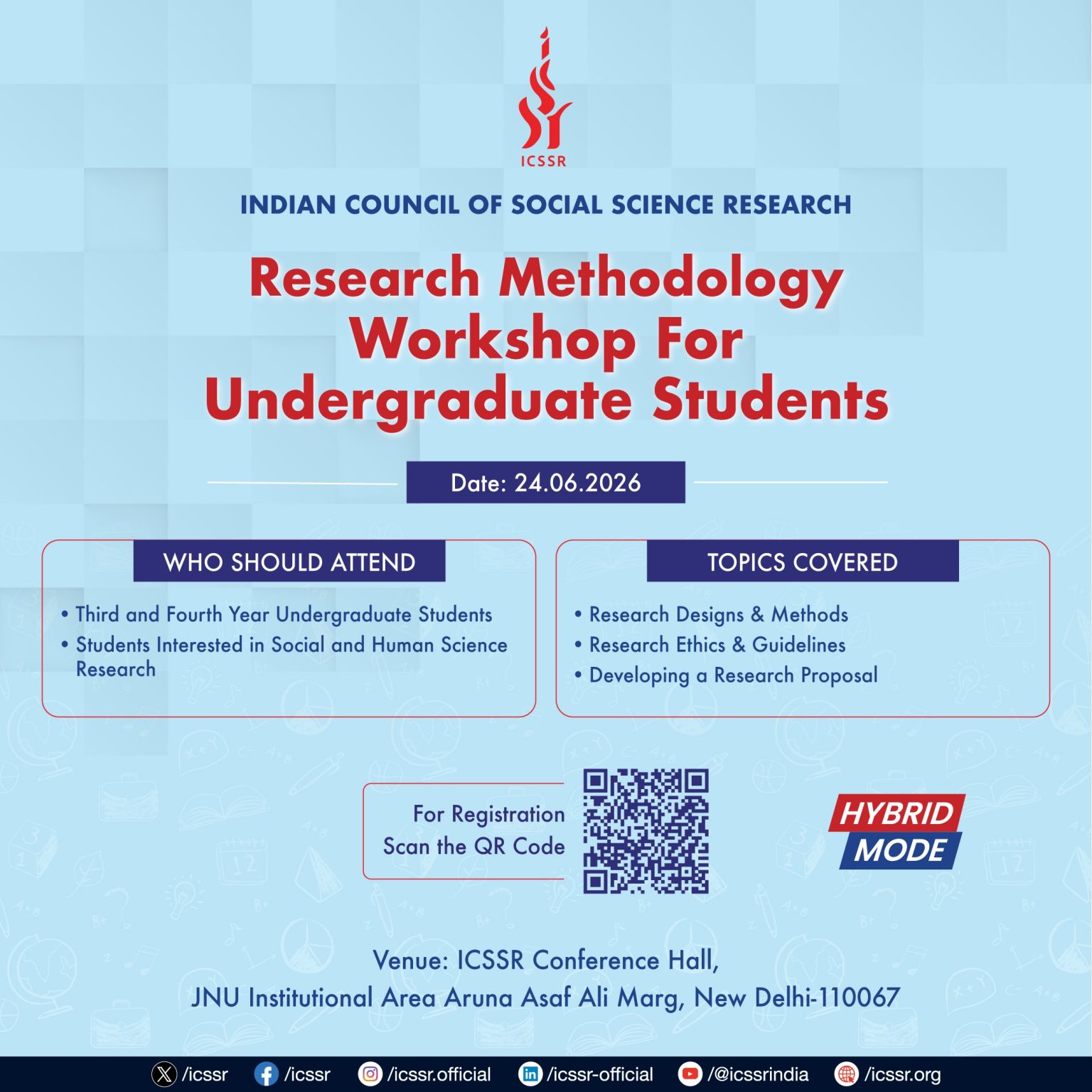 ICSSR Research Methodology Workshop for Undergraduate Students (Hybrid Mode) – 24 June 2026